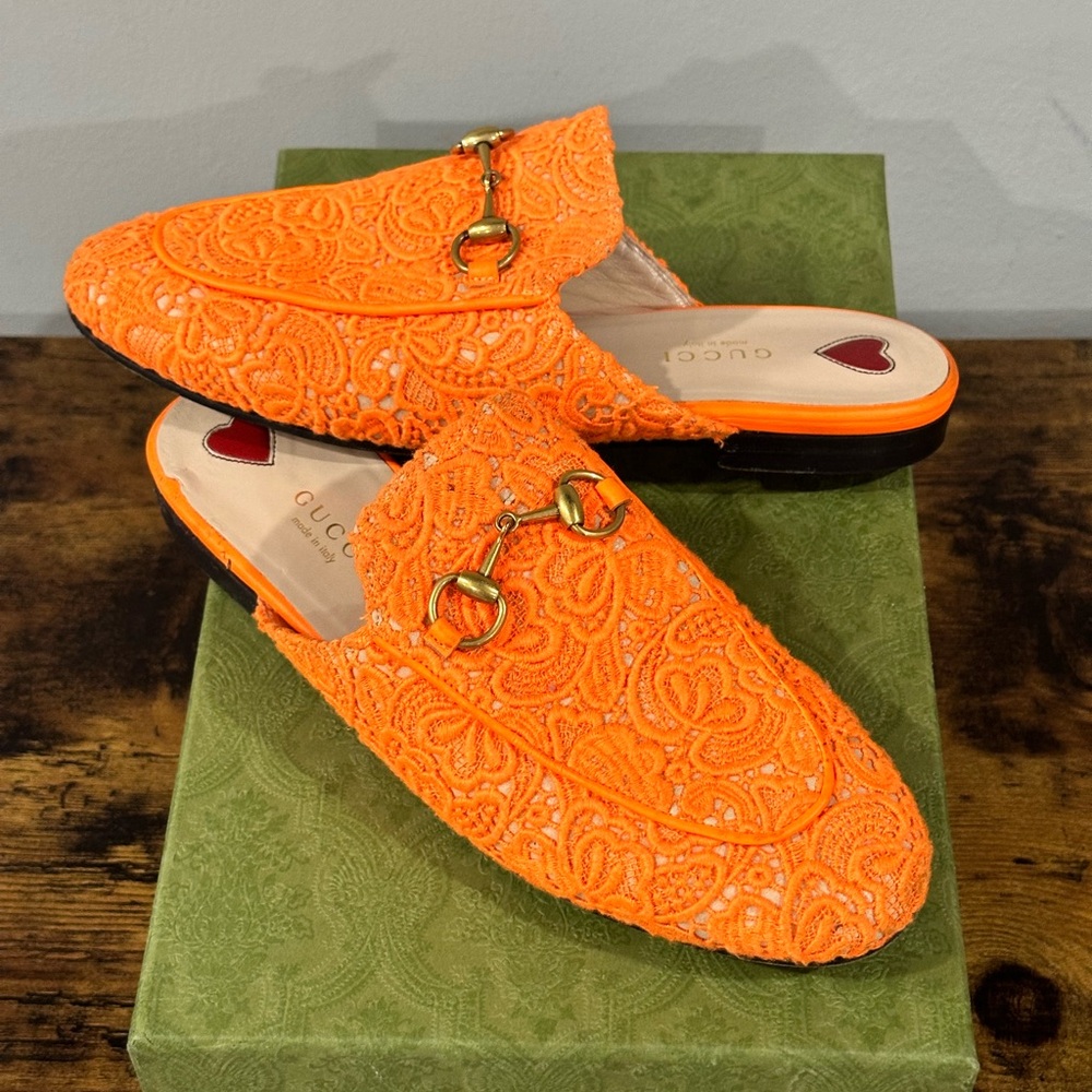 Womens Orange Gucci Slides Size 37 (US 6)